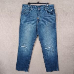 LRG Jeans Mens 38x33 Blue Relaxed Straight‎ Y2K Baggy Denim Embroidered Cotton